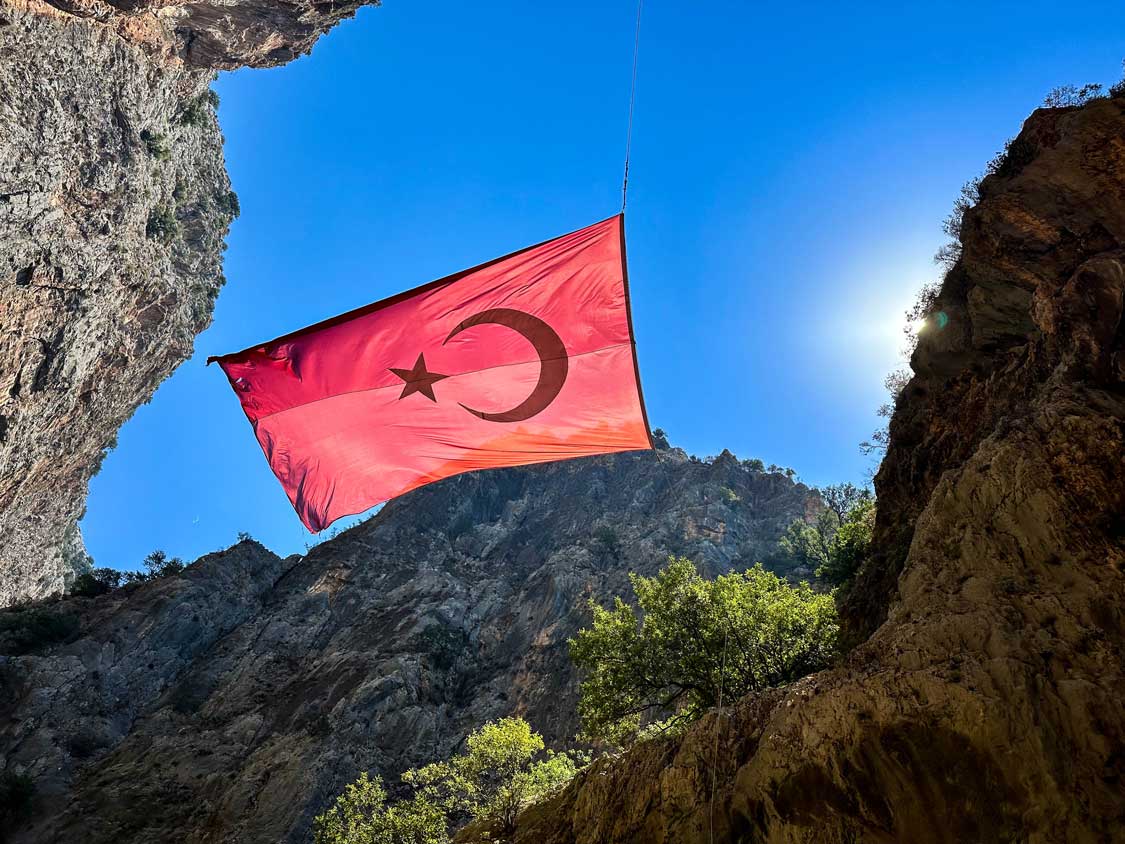 Turkish flag flying over Saklikent Gorge