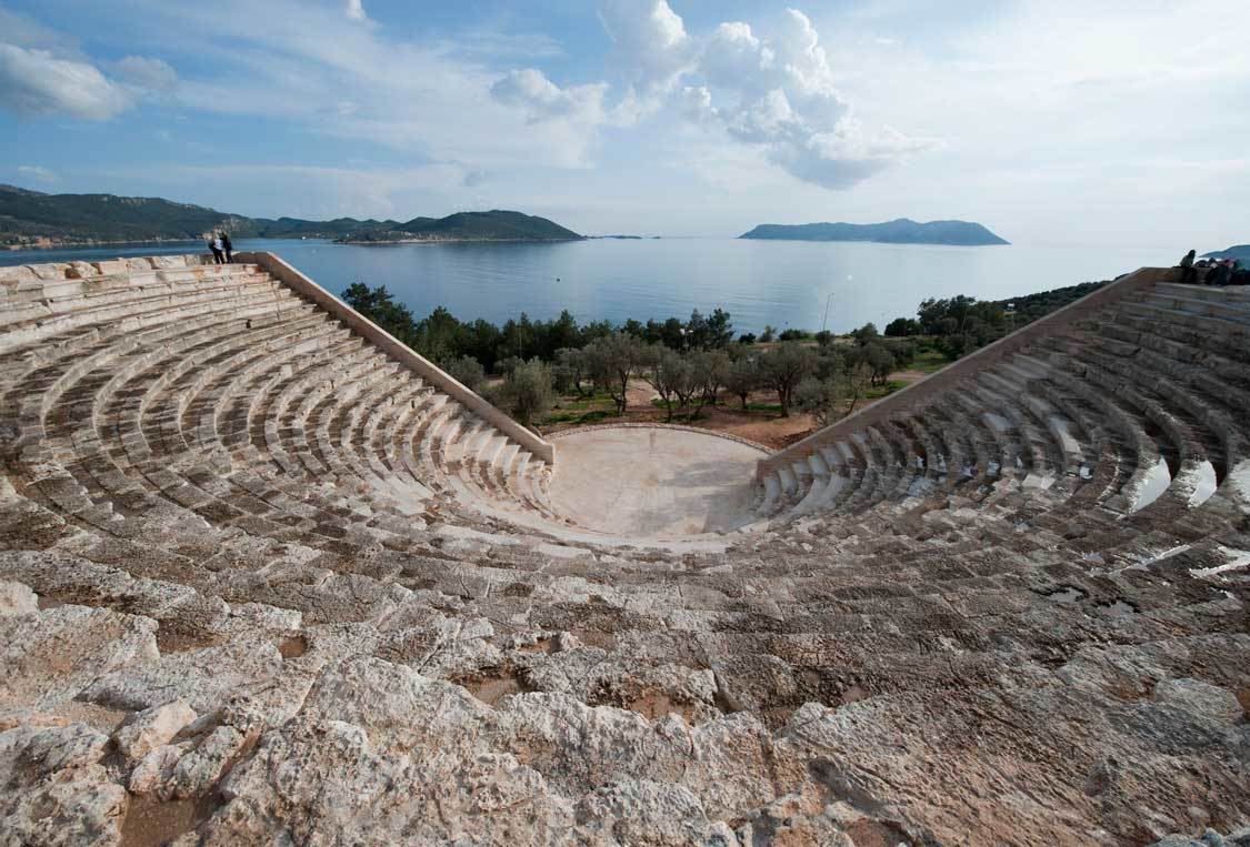 The ruins of the Antiphellos amphitheater overlooking the Mediterannean Sea