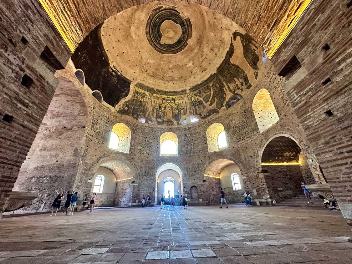 Inside the towering walls of the Hagia Sophia in Thessaloniki, Greece