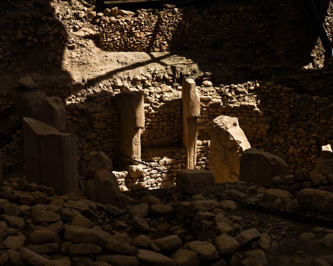 Ruins of Gobekli Tepe showing walls and pillars