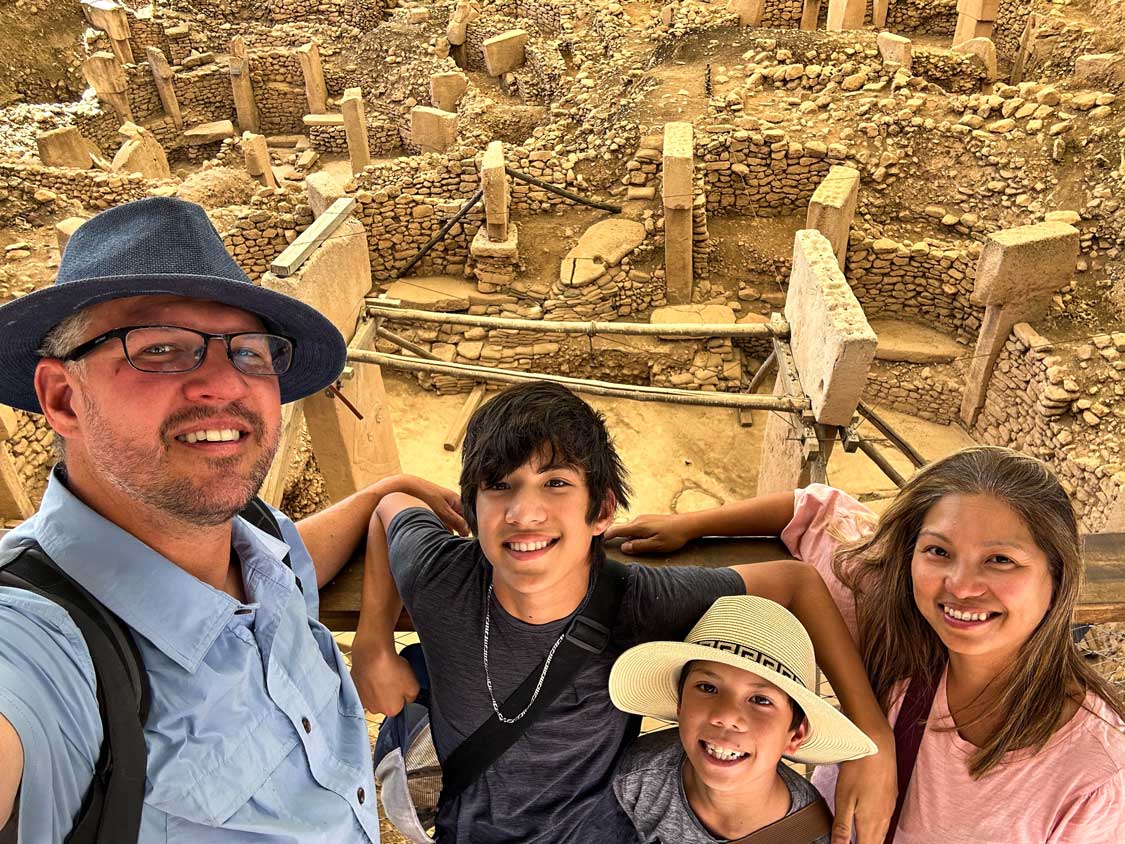 Wandering Wagars family poses at Building B in Gobekli Tepe