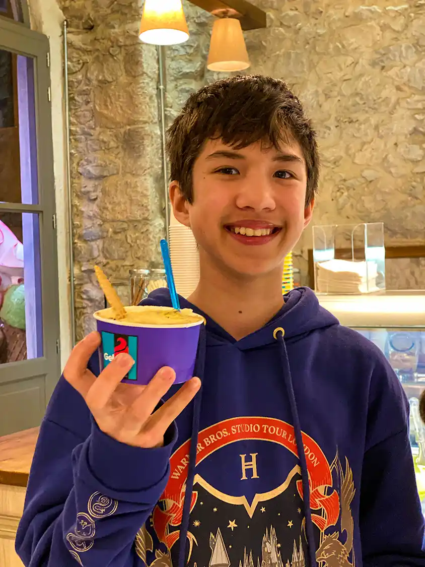 Cohen Wagar with gelato in Nafplio