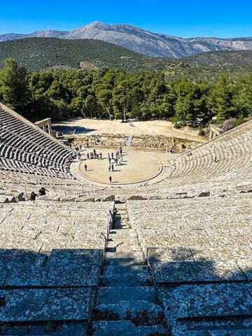 Looking down into the ancient theater of Epidaurus Greece