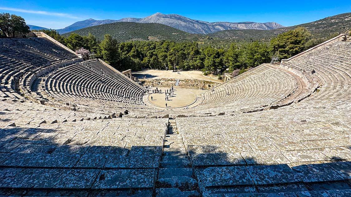 Looking down into the ancient theater of Epidaurus Greece