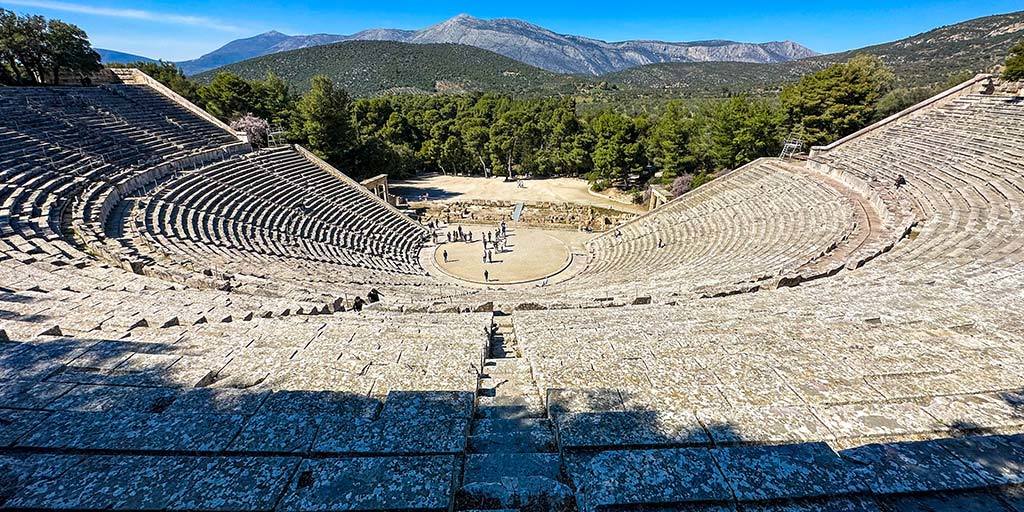 Looking down into the ancient theater of Epidaurus Greece