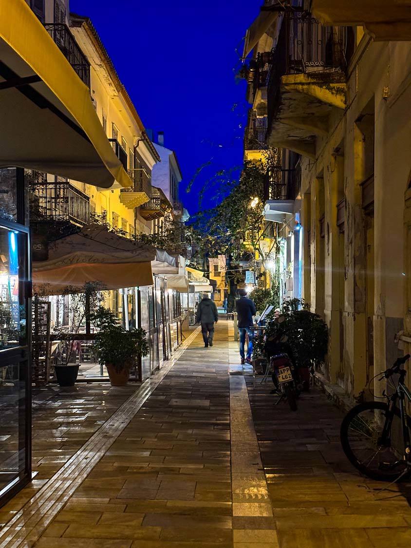 Locals stroll the streets of Nafplio, Greece searching for great things to do.