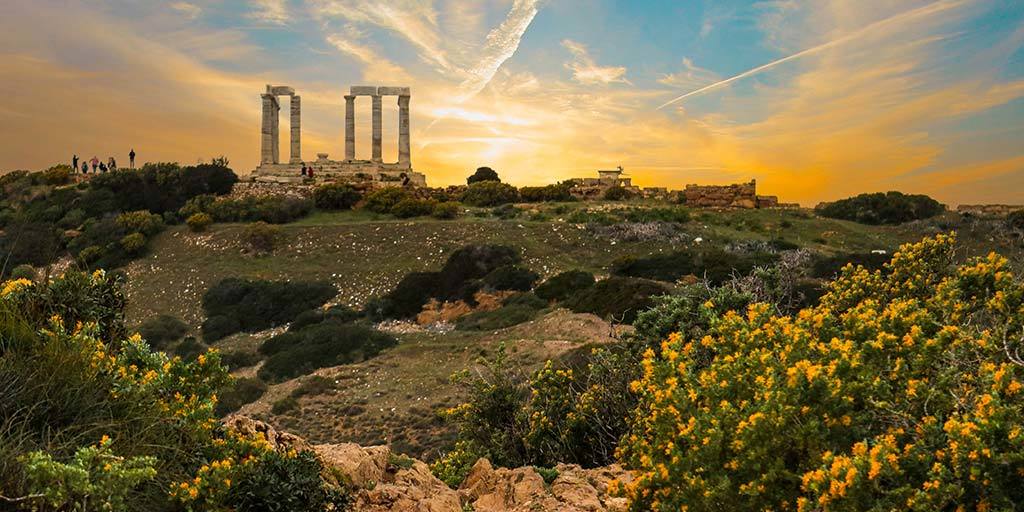 Visiting the Temple of Poseidon in Cape Sounio, Greece at sunset