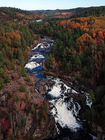 Onaping Falls cascades through the fall colors in Sudbury, Ontario