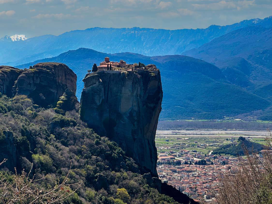 Monasteryof the Holy Trinity perched on top of a rock in Meteora, Greece