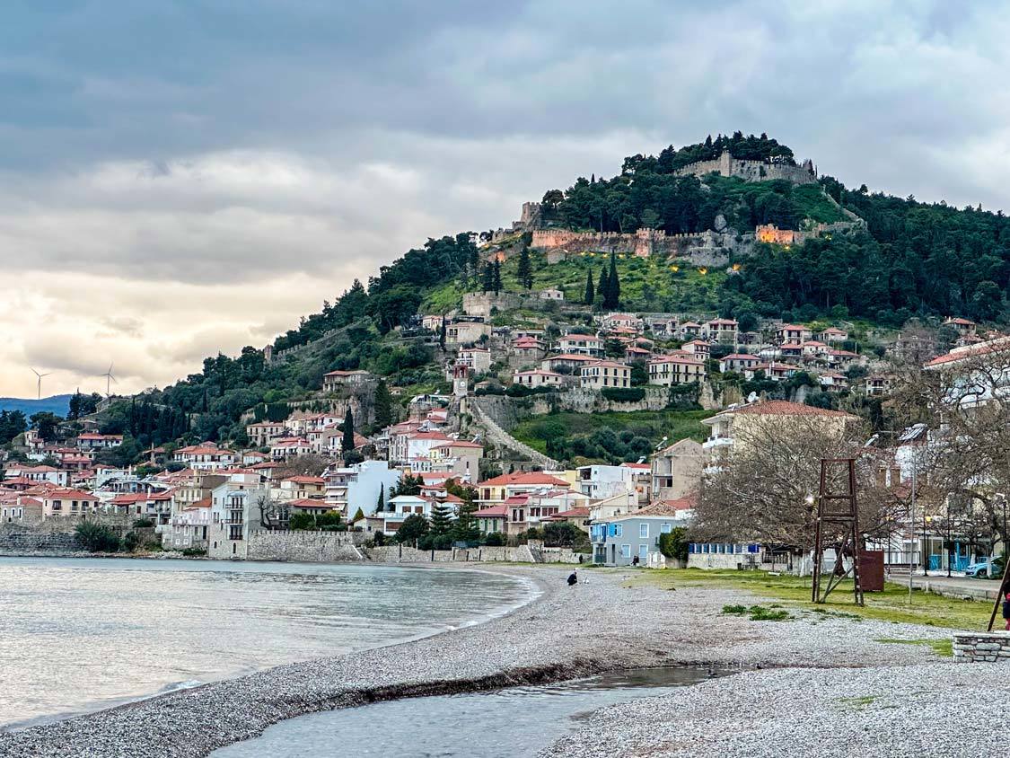 The coastal town of Nafpaktos with a Venetian fortress above it