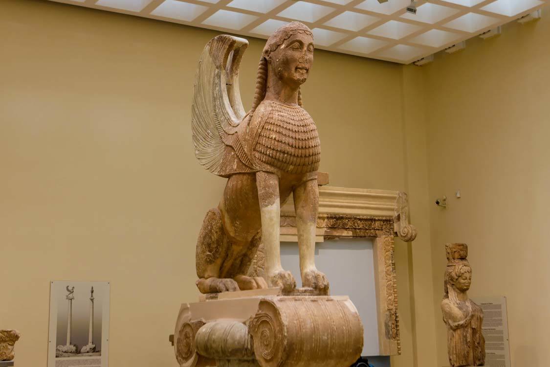 The Sphinx of Naxos stands proudly in the Delphi Archaeological Museum