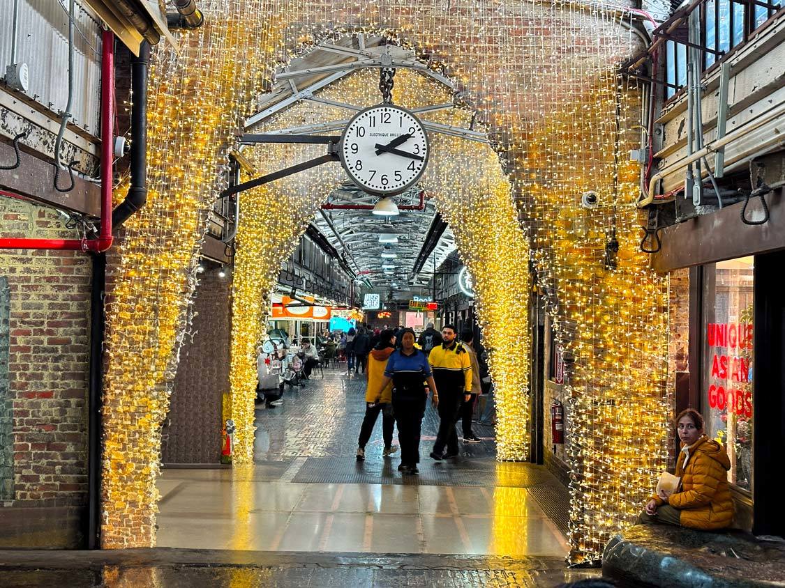 Holiday lights fill the Chelsea Market in New York City