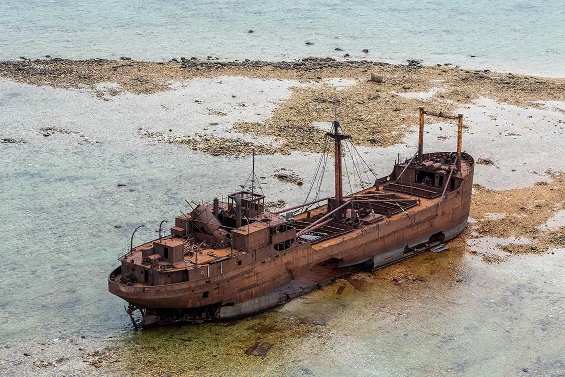 Rusty shipwreck in Hudson Bay near Wapusk National Park