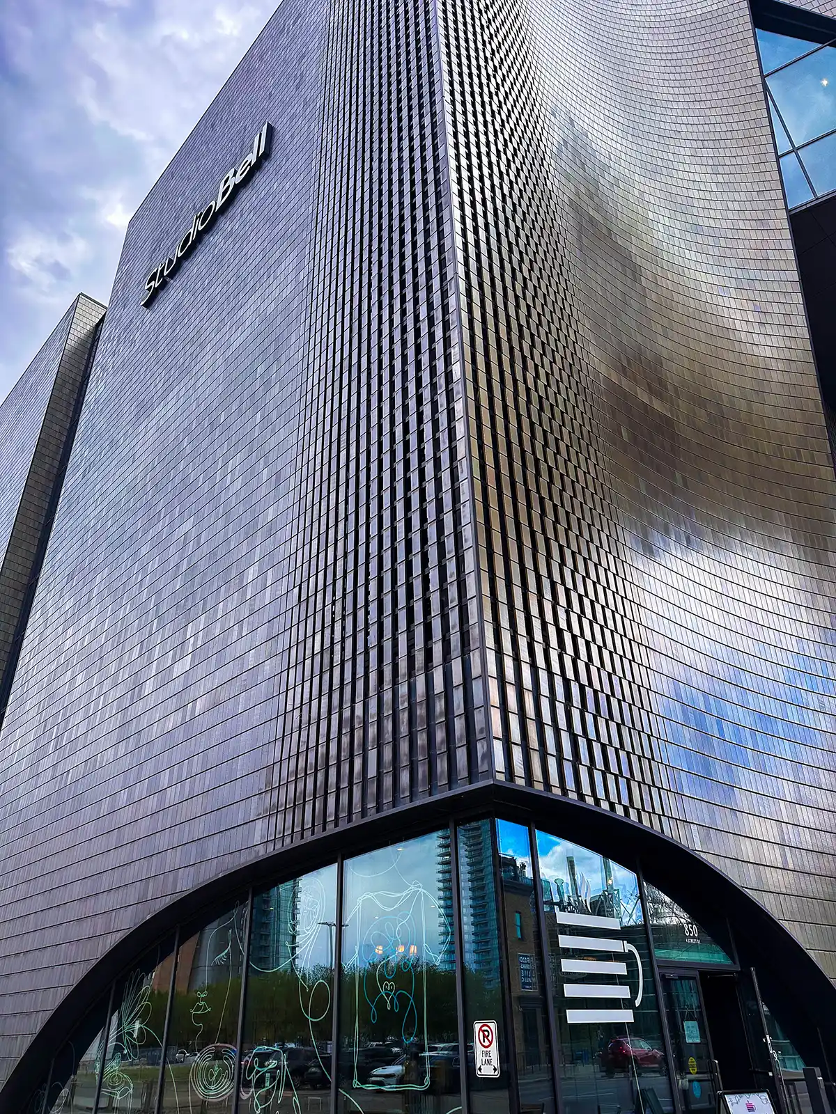 Dramatic facade of the National Music Centre in Calgary, Alberta