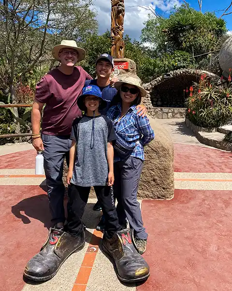 Wandering Wagars family at the equator in Quito, Ecuador
