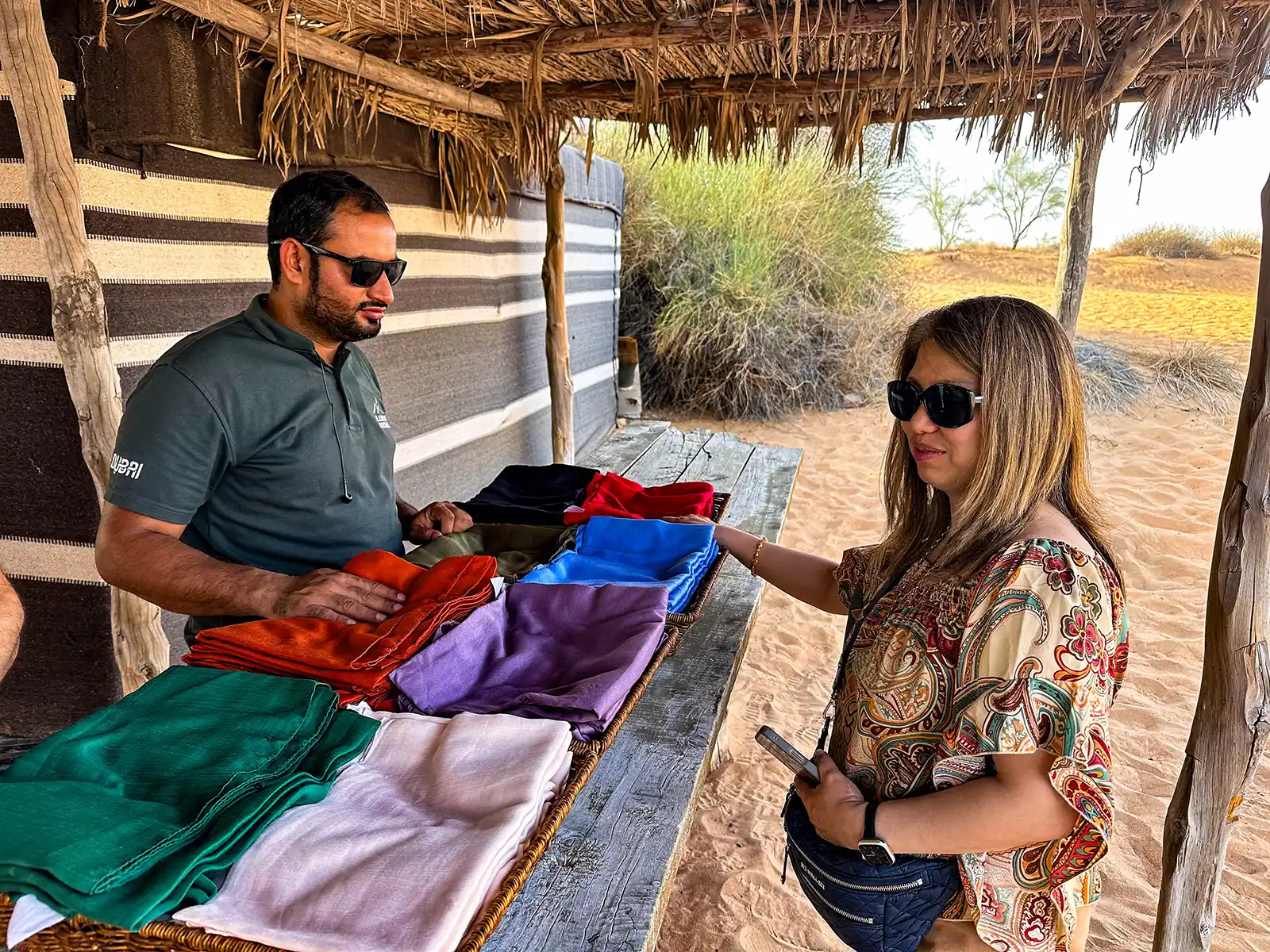 Christina Wagar chooses a headscarf on the Dubai Platinum Heritage tour
