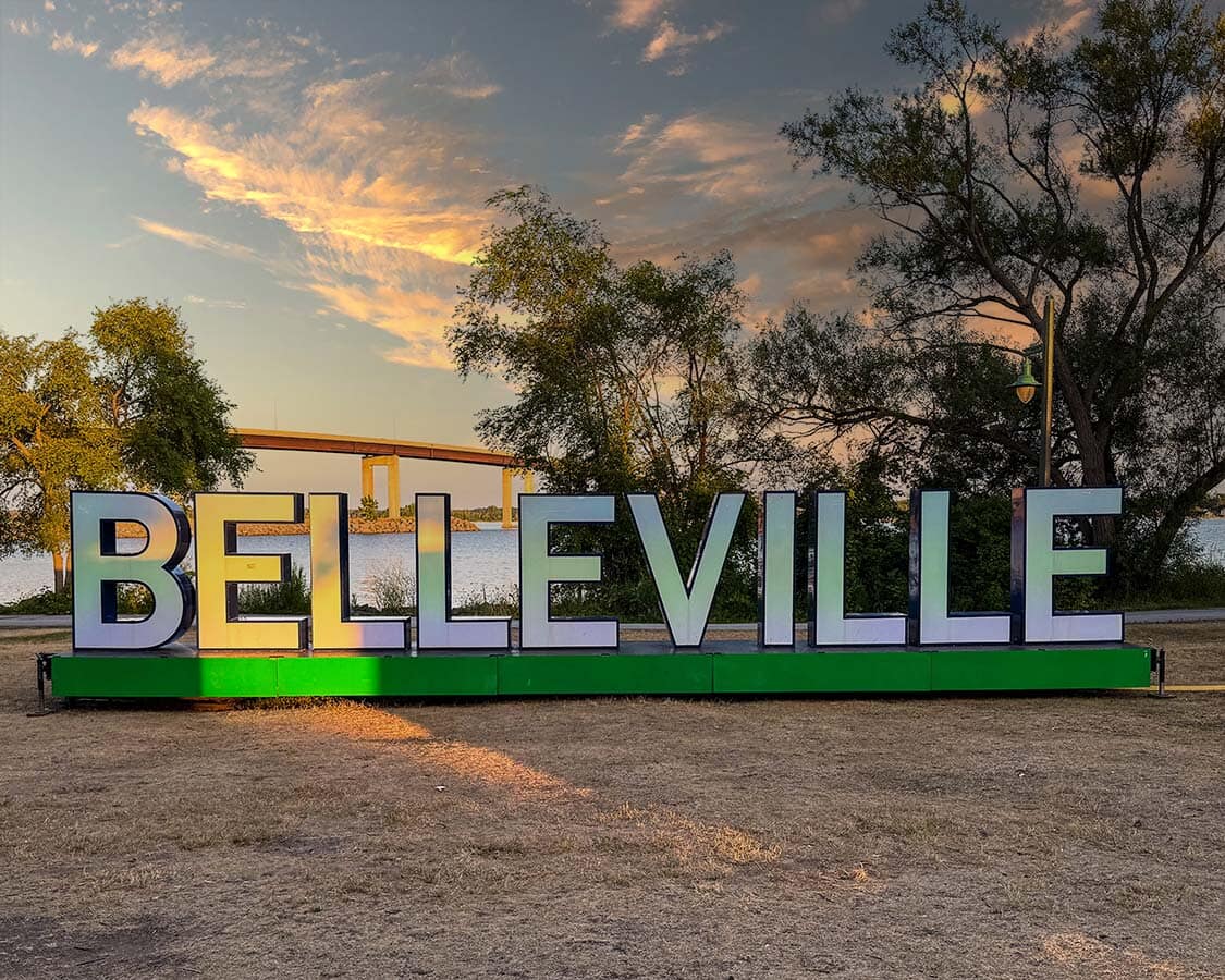 The Belleville Sign on West Zwicks Island at Sunset