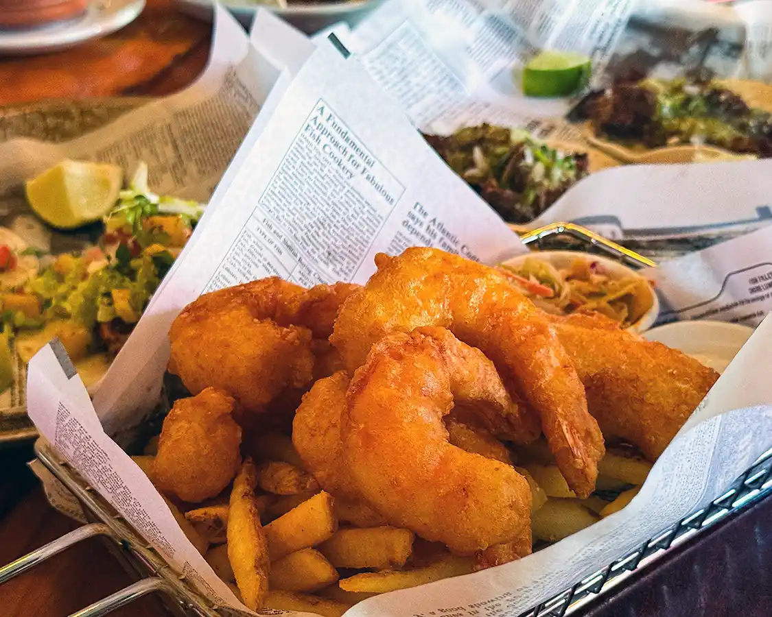 Fried shrimp at tacos at Dianne's Restaurant in Kingston