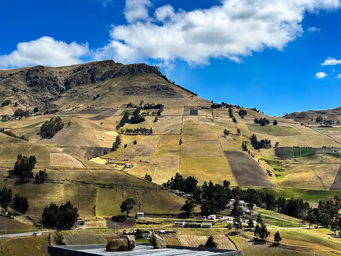 Hillside farms and mountains in the Andean mountains near Quilotoa, Ecuador