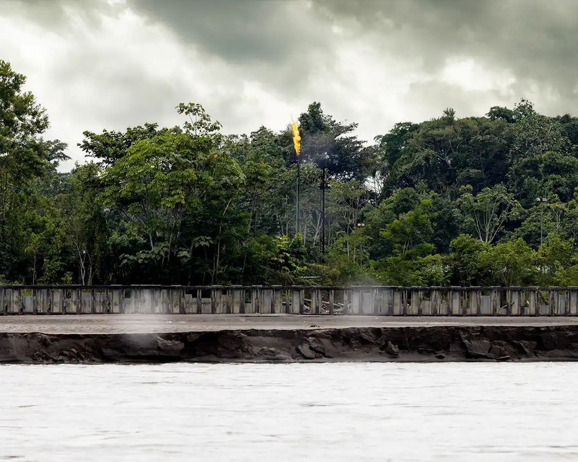 Flames from burning oil drills in the Ecuadorian Amazon
