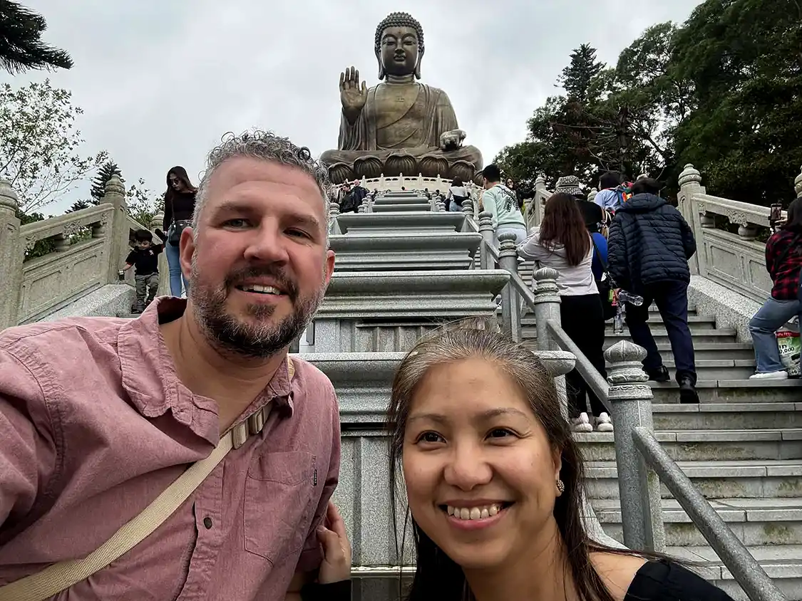 Christina and Kevin Wagar at the Big Buddha in Hong Kong