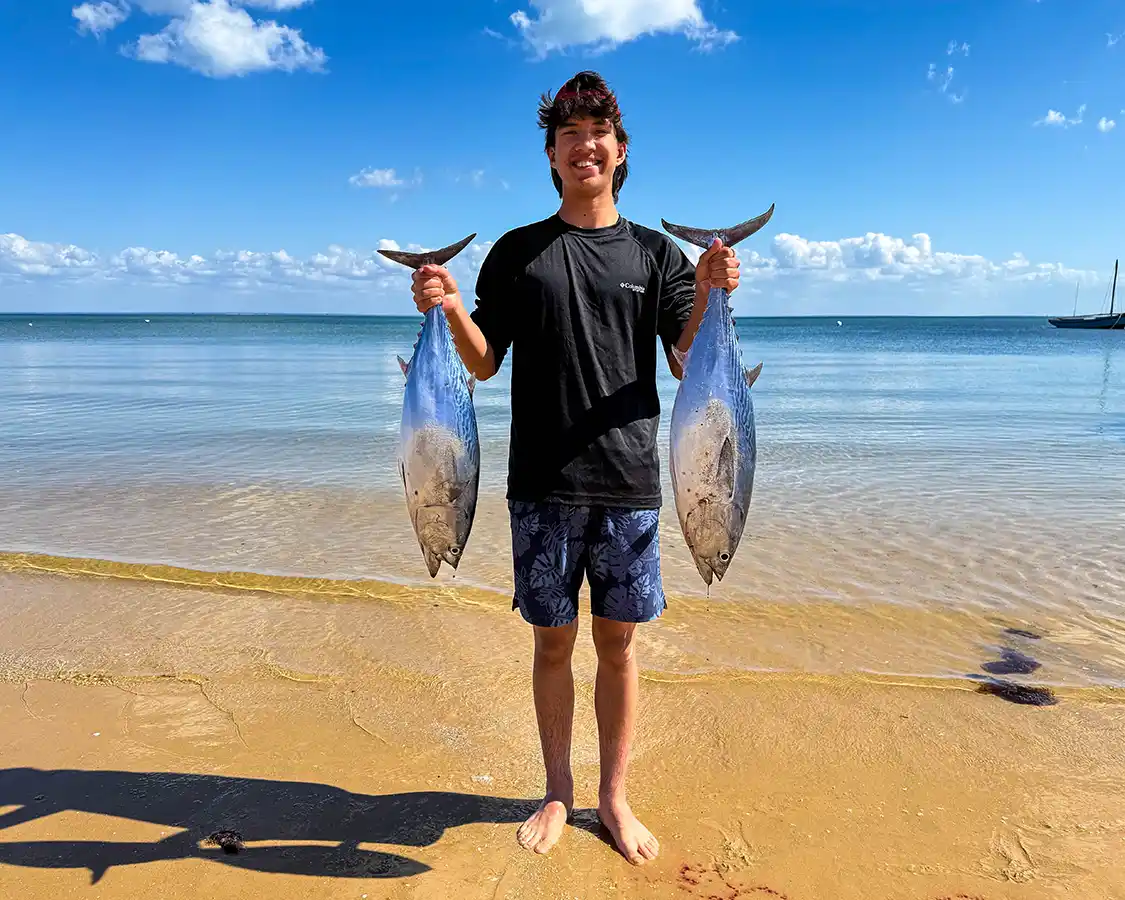 Cohen Wagar poses with tuna caught off the coast of Mozambique