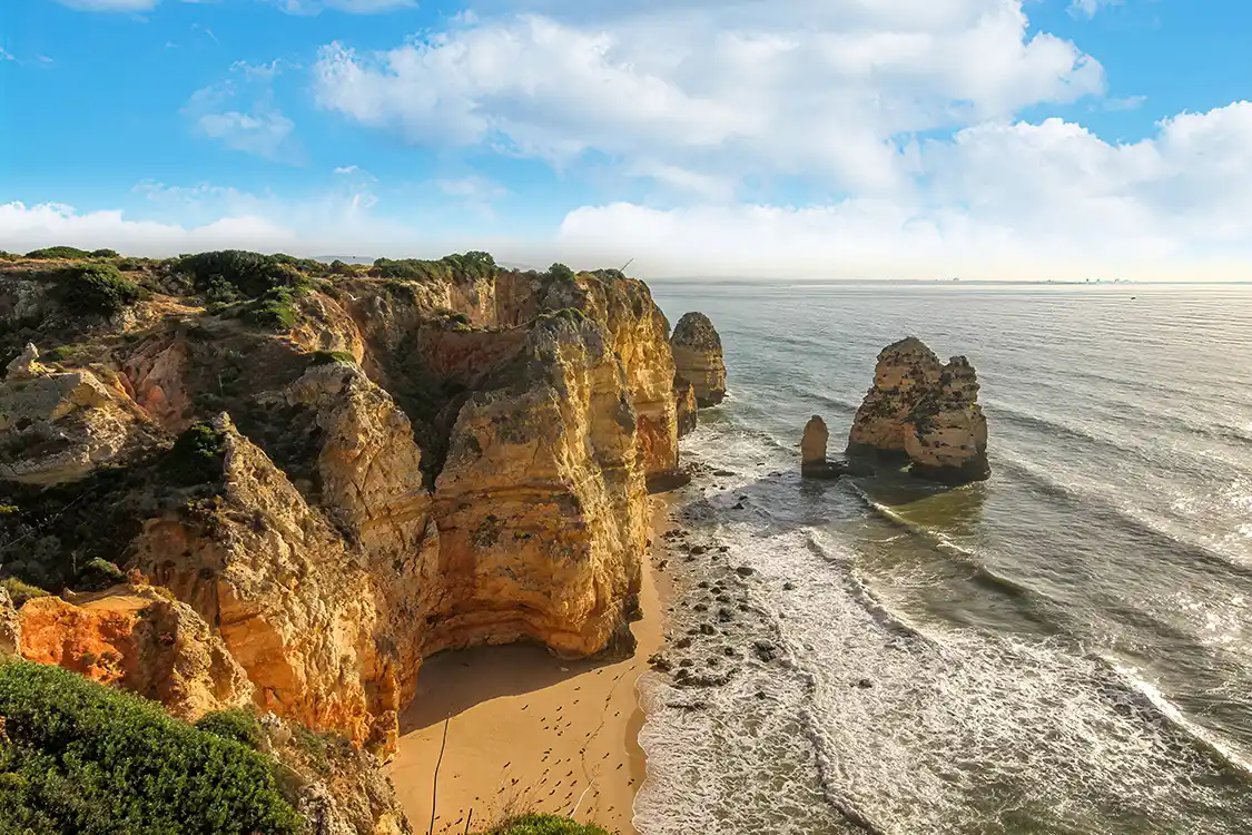 Rocky shoreline of Portugals Algarve region