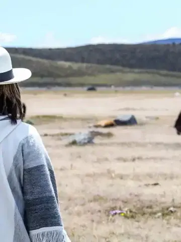 A woman plans her Ecuador family packing list while gazing out at wild horses in Cotopaxi National Park