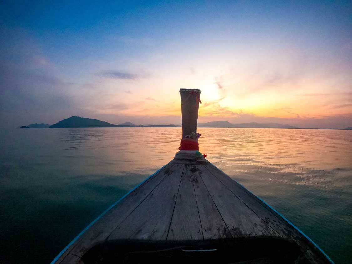 Longtail boat at sunset in Koh Tao Thailand
