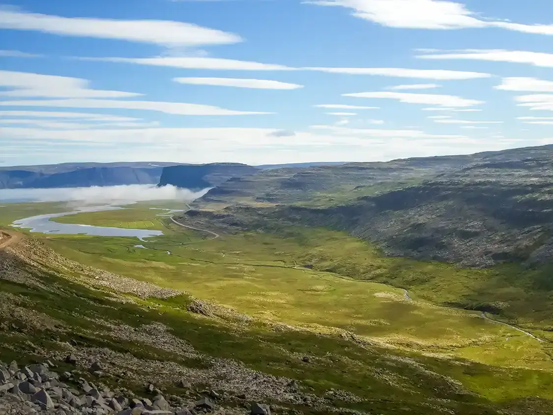 Green plains in Icelands Westfjords