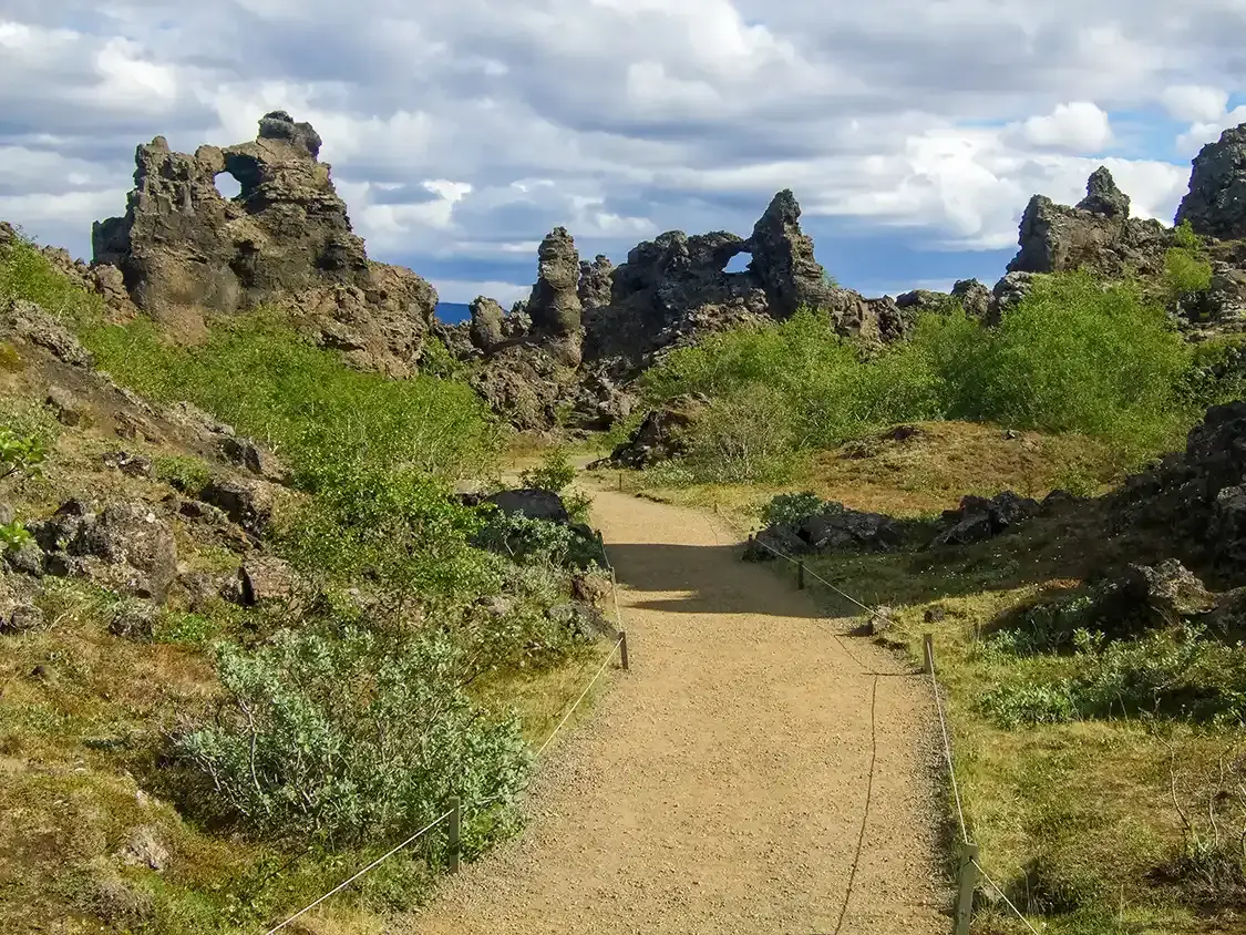 Hiking trail in Dimmuborgir Iceland