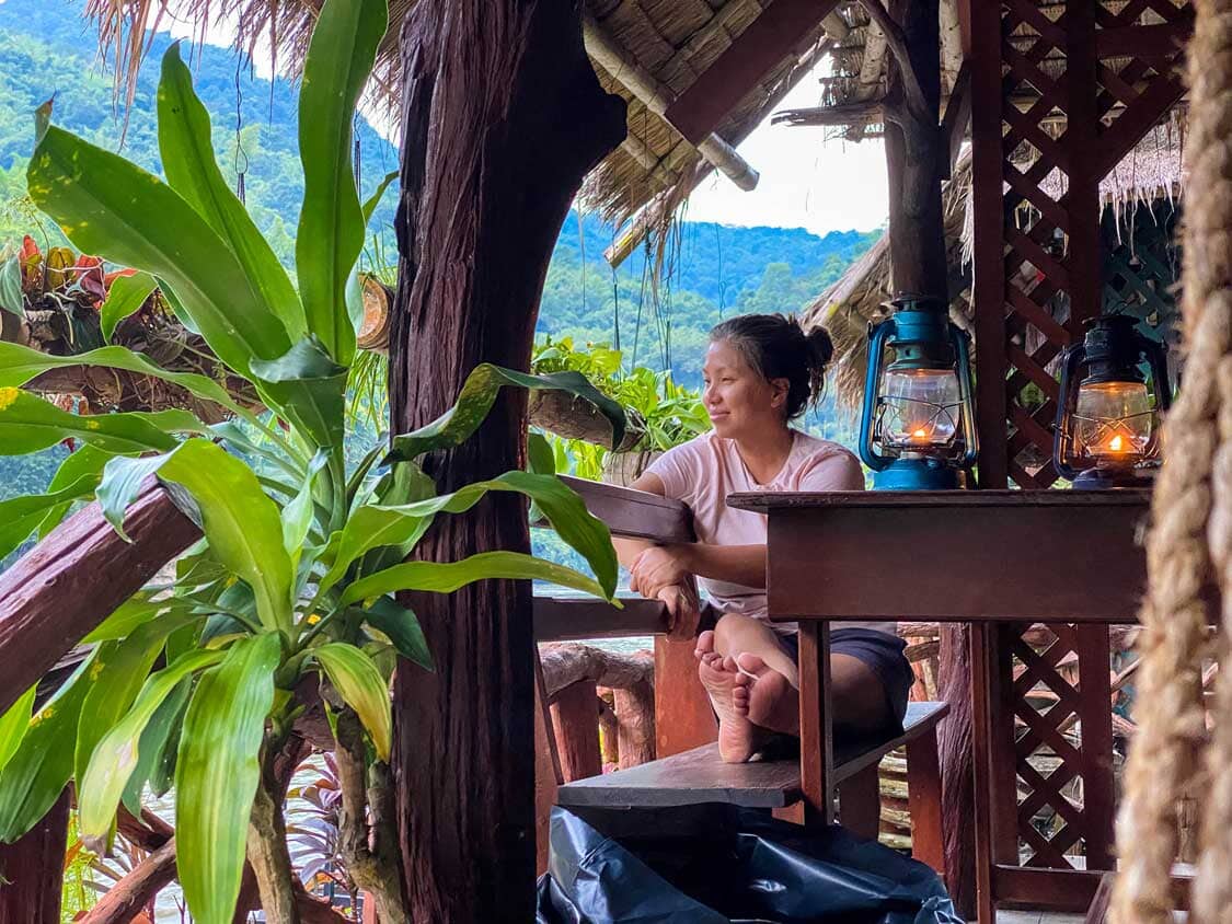 Woman Relaxing at a Thailand floating hotel