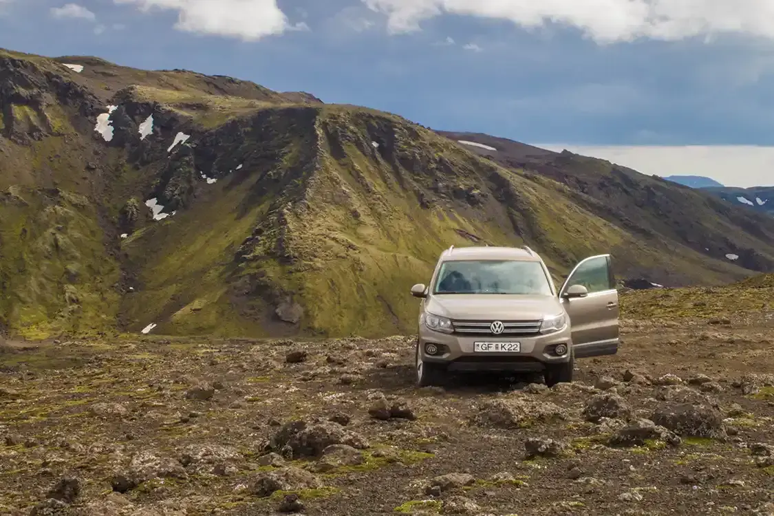 Small SUV driving the F-Roads in Iceland