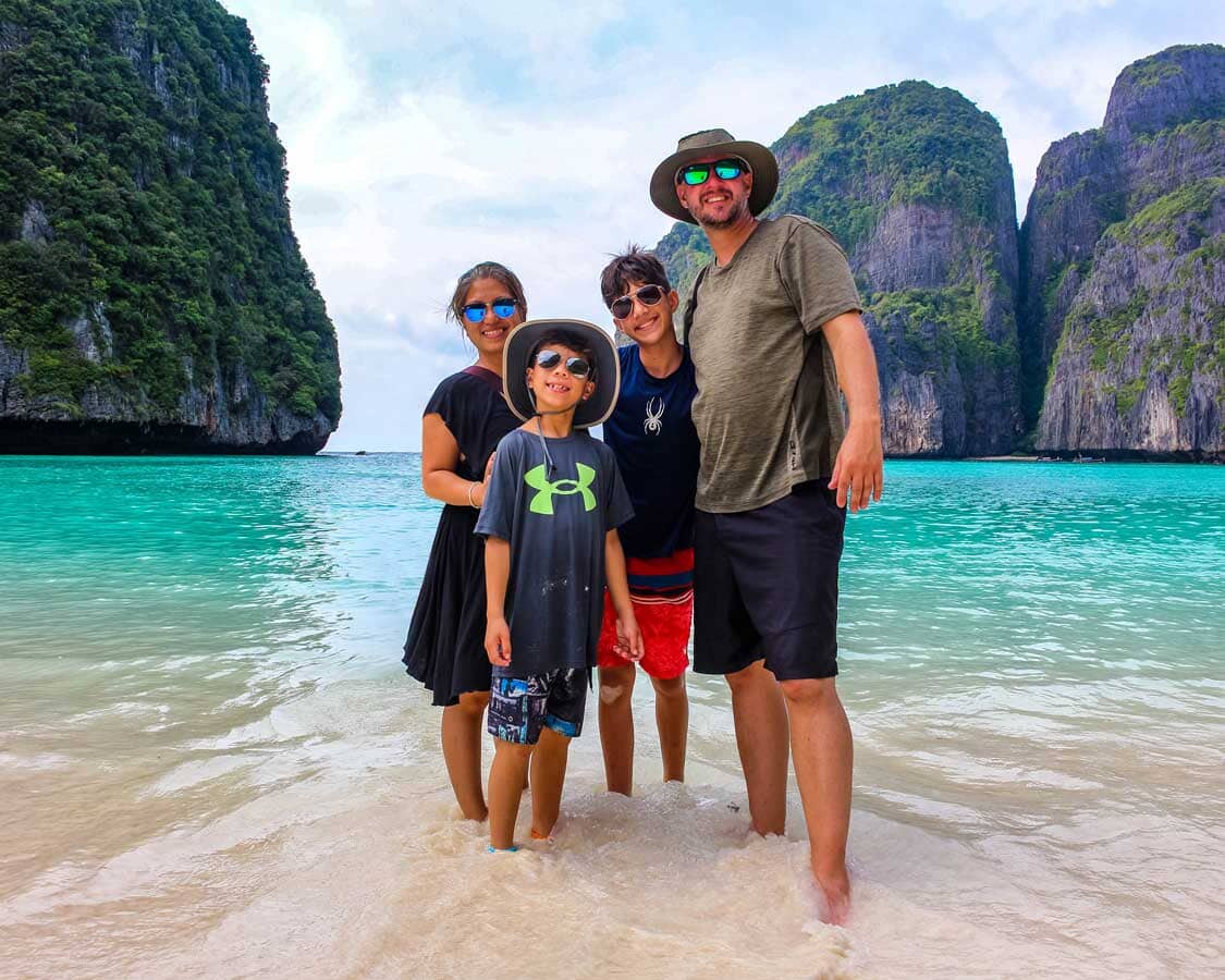 Wandering Wagars family at Maya Bay Beach in Phuket, Thailand