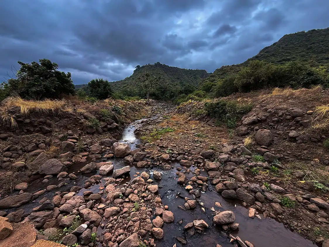 Rocky stream descending from the Rift Mountains in Tanzania