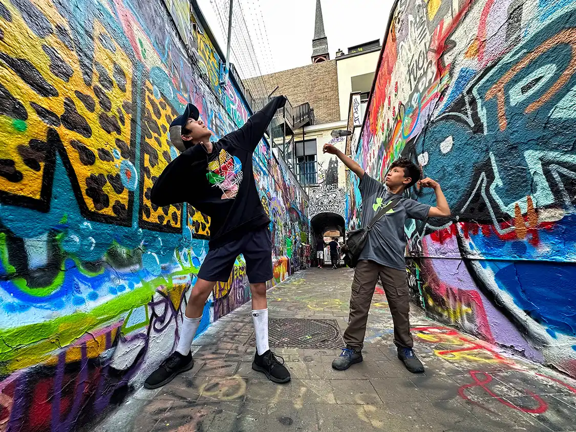 Two boys posing for Instagram in Ghent Belgium