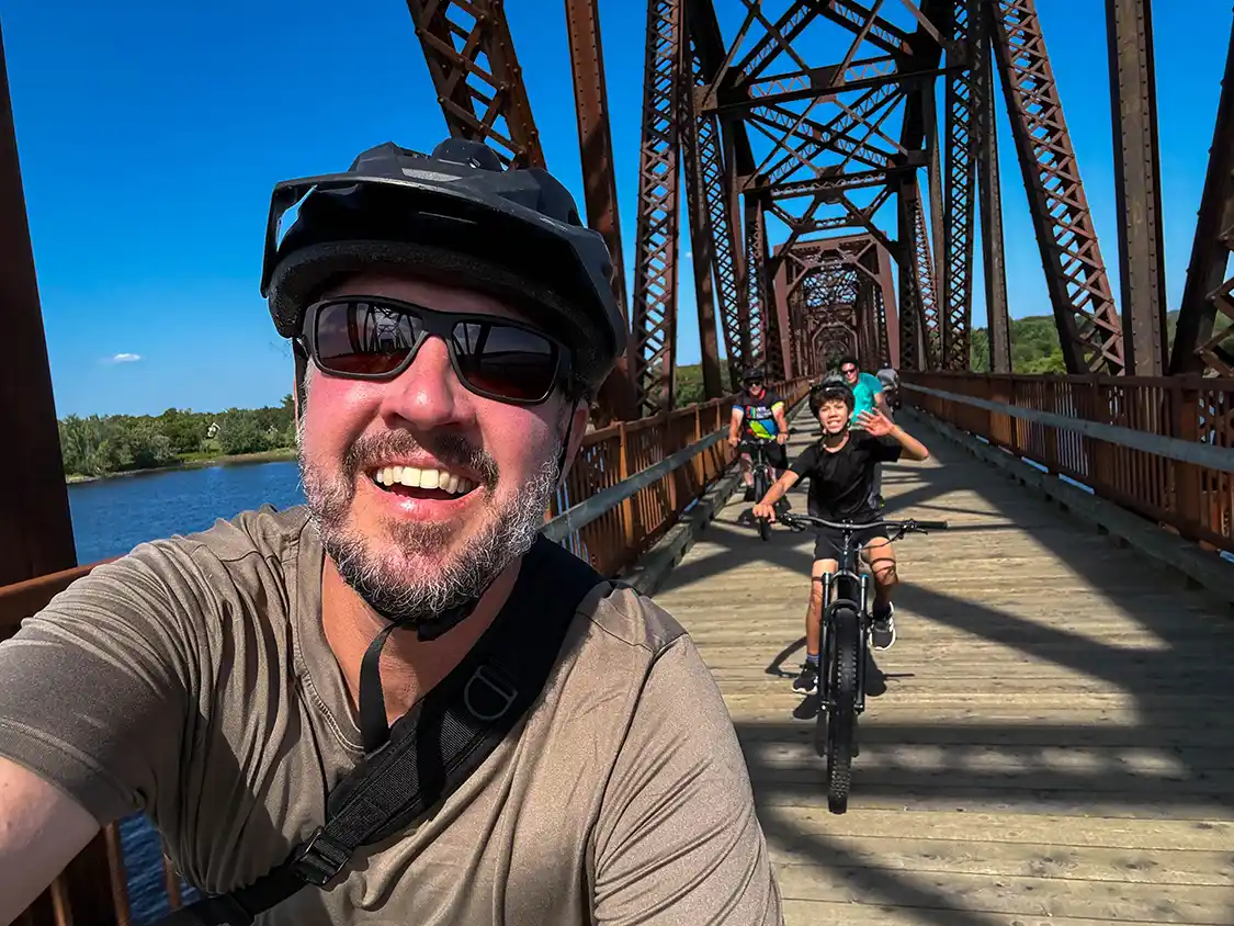 Cycling the Bill Thorpe Bridge on the Fredericton Waterfront Trails