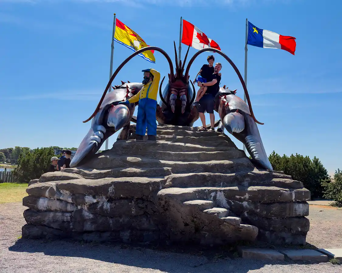 Kevin and Dylan Wagar recreate a photo at the Shediac Lobster