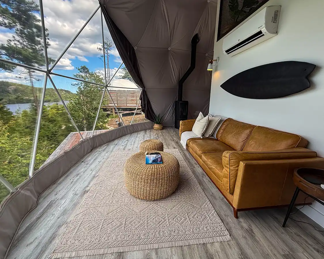 Living room of Geodesic Dome at Nalu Retreat