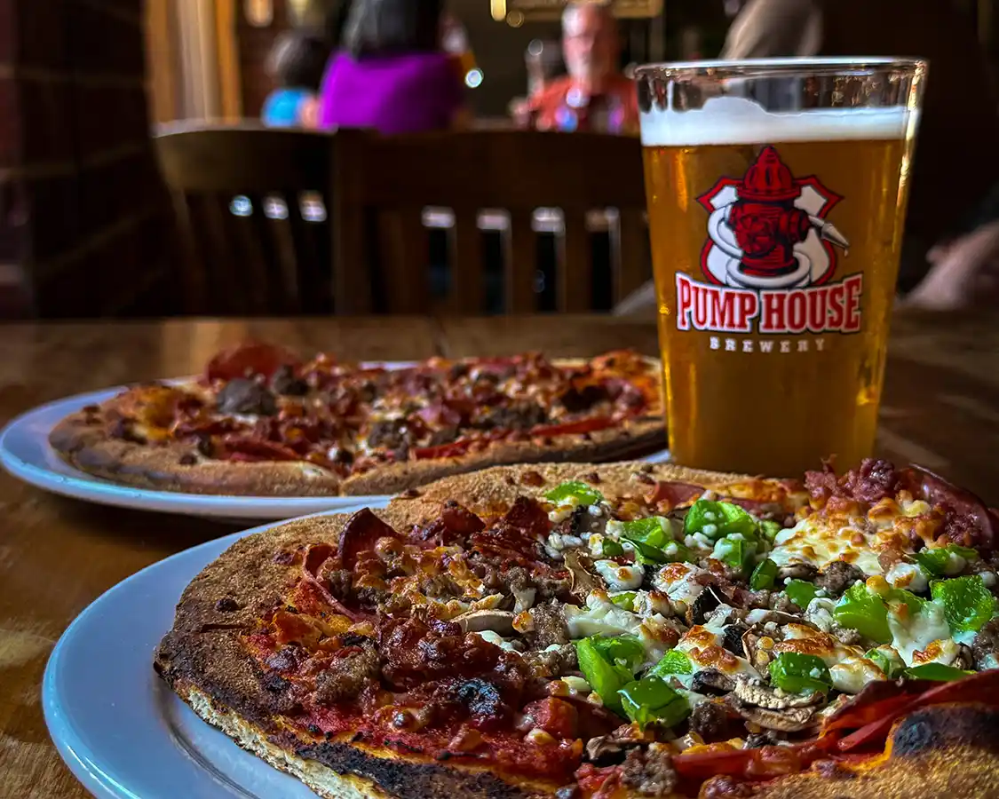 Pizza and beer at the Pump House Restaurant and Brewery