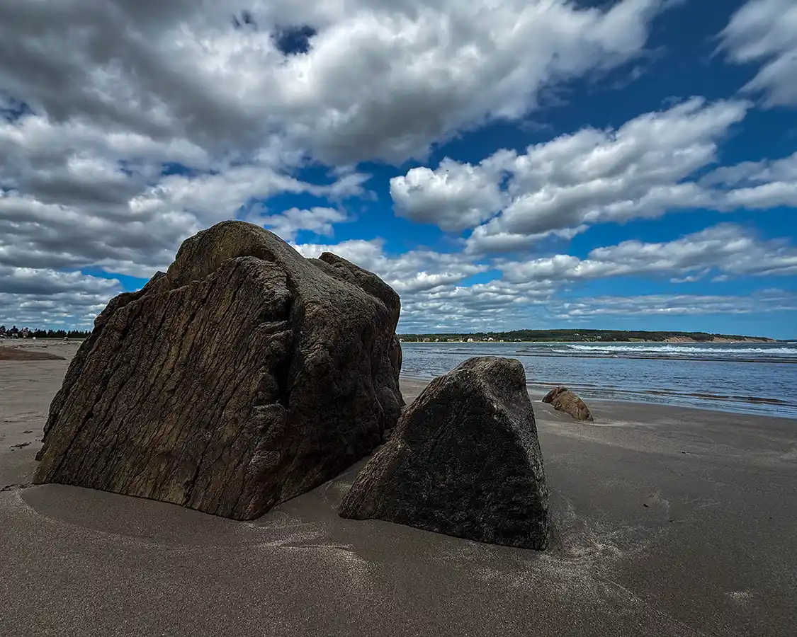 Rocks and clouds at Rainbow Haven Beach in Nova Scotias Eastern Shore