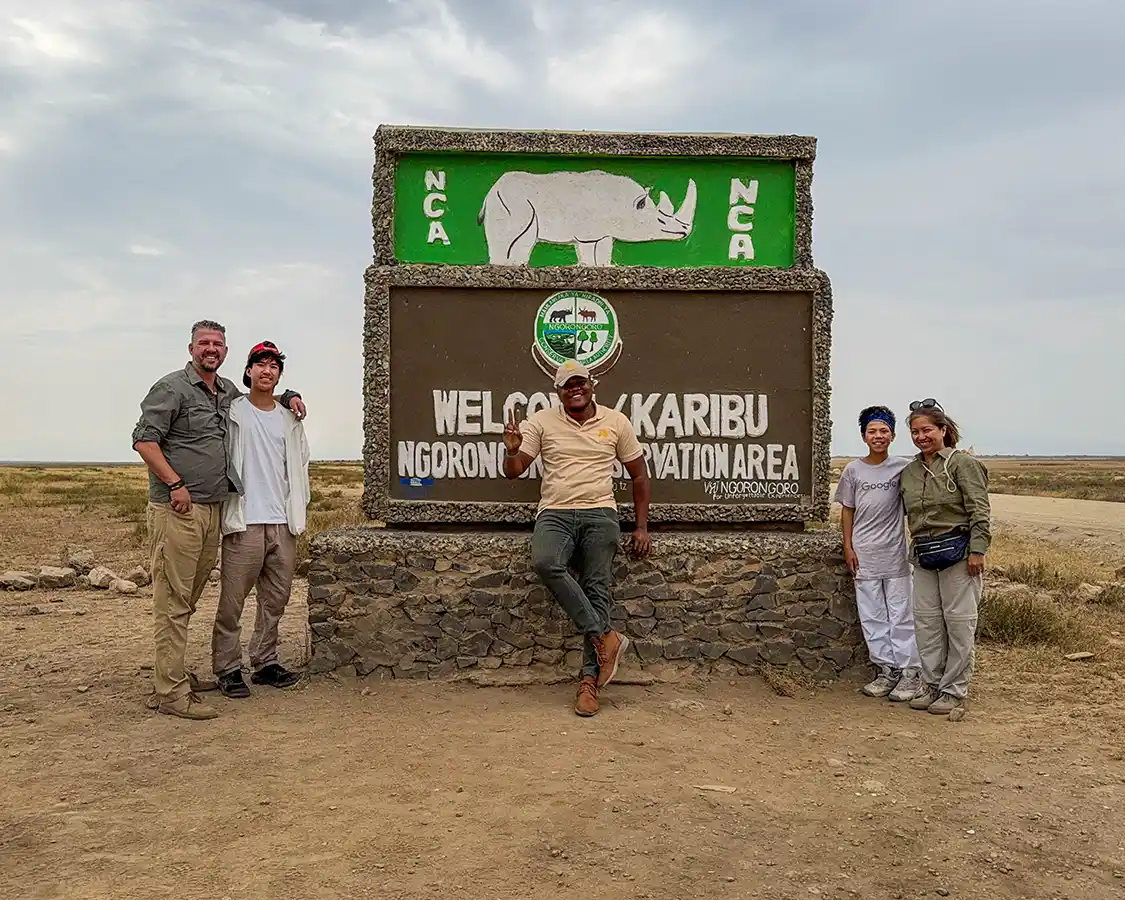 Wandering Wagars with their guide Omary at the entrance to Ngorongoro Conservation Area