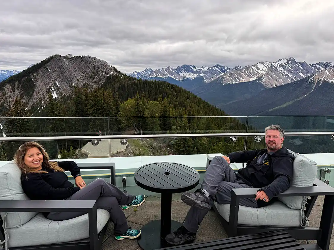 Christina and Kevin Wagar enjoying the views from Banff Gondola summit complex on Sulphur Mountain
