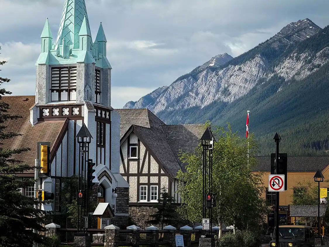 City views and mountains in Banff Alberta