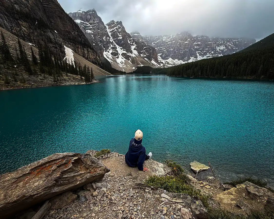 Dylan Wagar hiking at Moraine Lake Alberta