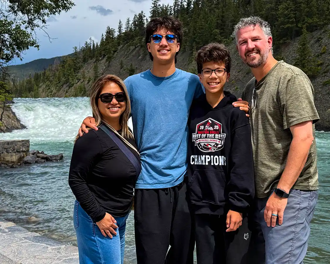 Kevin Wagar and his family at Bow Falls Banff