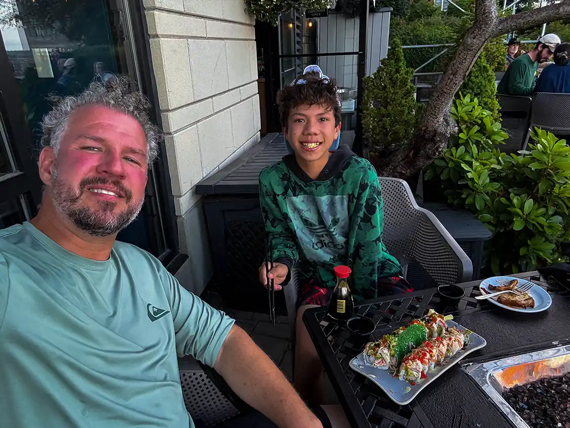 Kevin and Dylan Wagar eating at Sea Smoke in Halifax