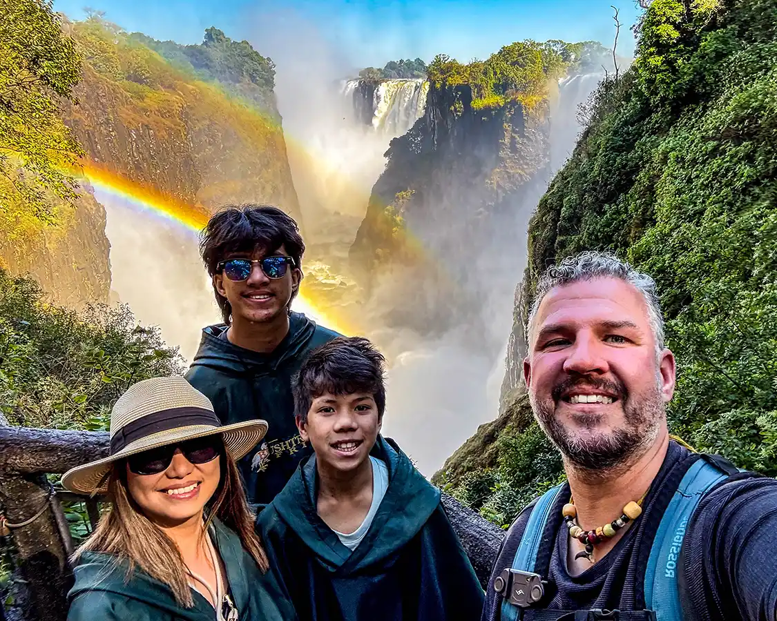 Kevin Wagar and his family at Victoria Falls in Zimbabwe