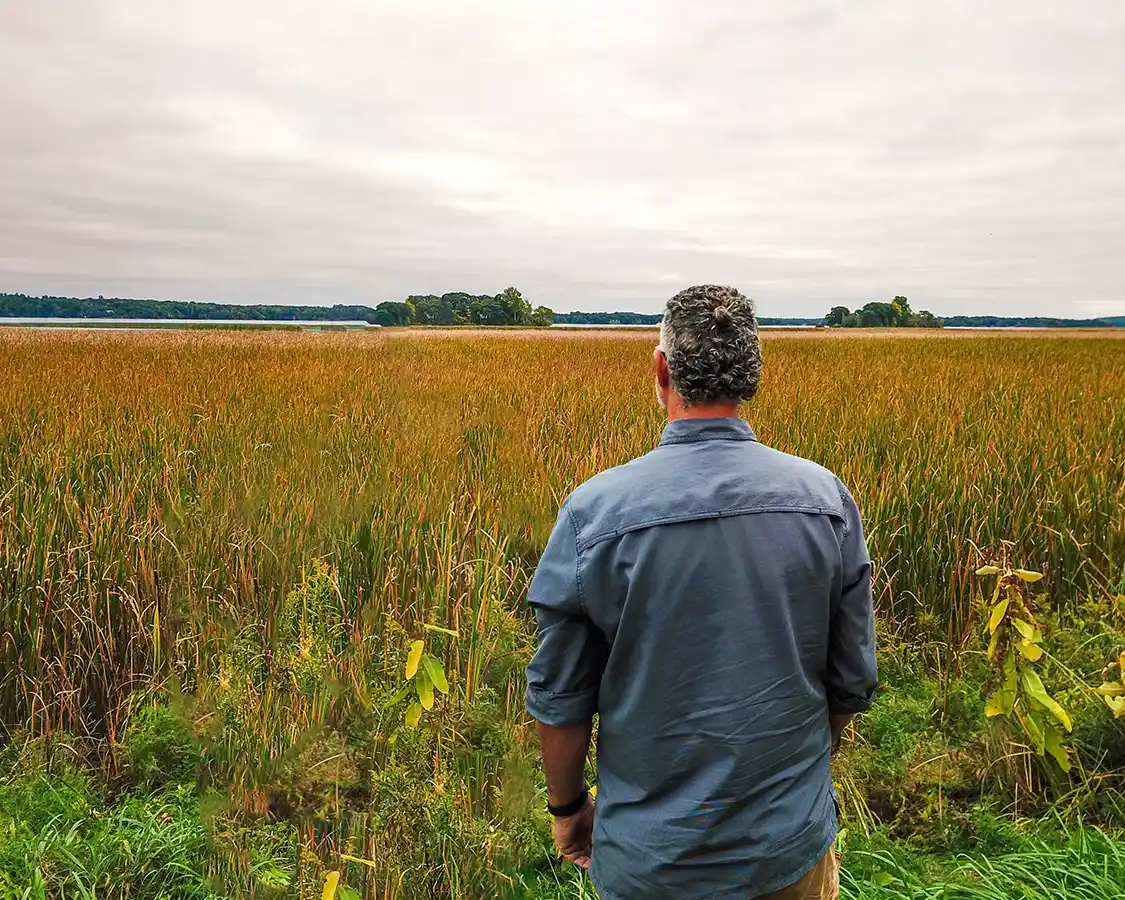 Kevin Wagar looking out over the St Lawrence River from the Thousand Islands Parkway